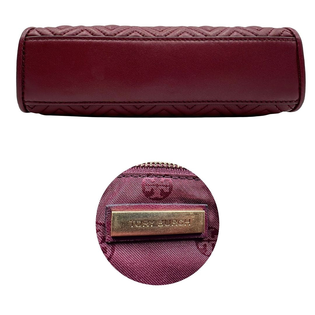 base  Borsa Tory Burch in pelle bordeaux e hardware dorato, di lusso originale, usata. 