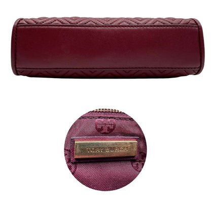 base  Borsa Tory Burch in pelle bordeaux e hardware dorato, di lusso originale, usata. 