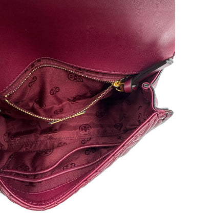 interno  Borsa Tory Burch in pelle bordeaux e hardware dorato, di lusso originale, usata. 