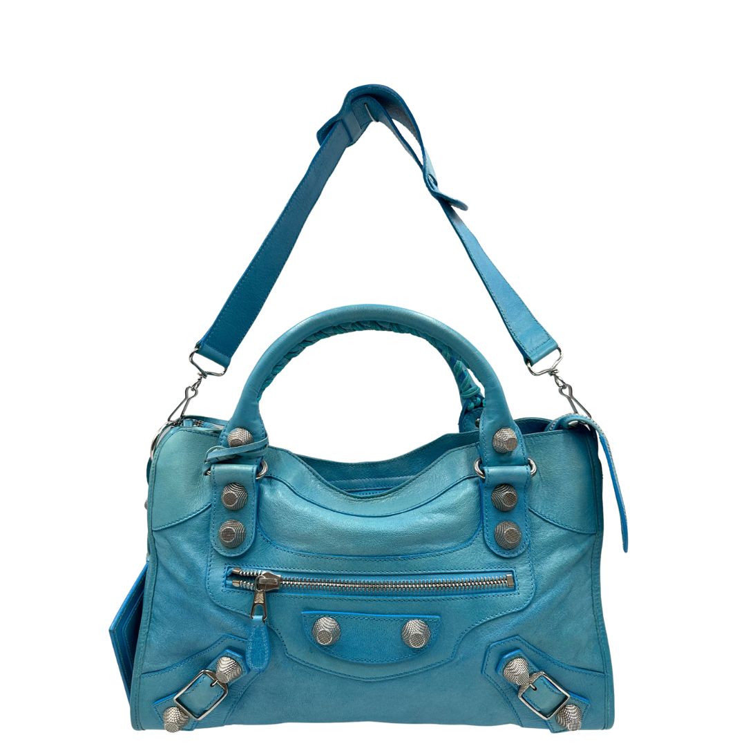 front borsa Balenciaga City in pelle Arena turchese 