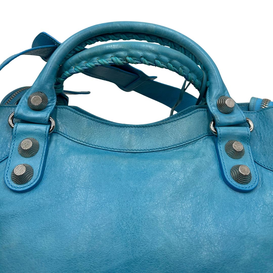 borsa Balenciaga City in pelle Arena turchese
