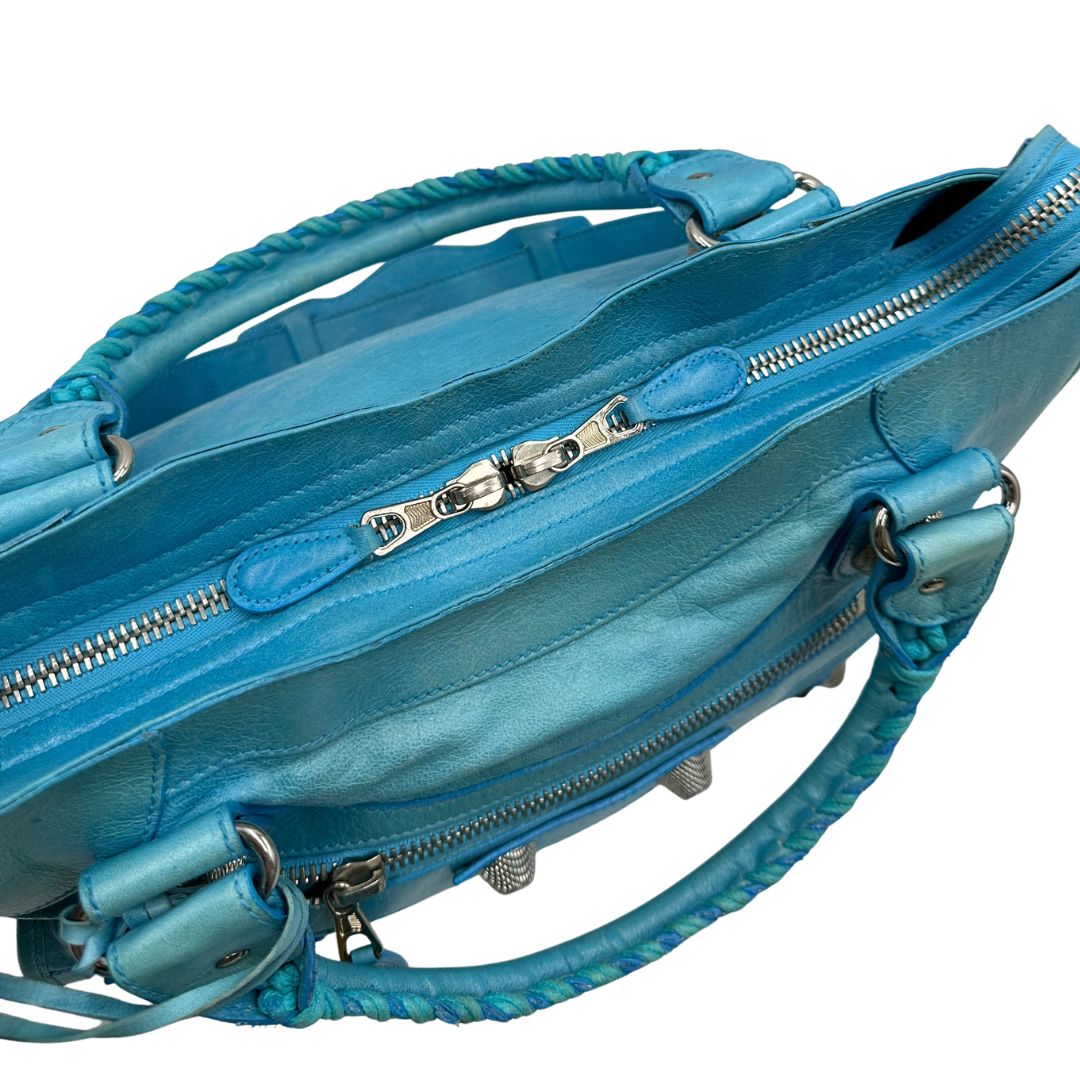 borsa Balenciaga City in pelle Arena turchese