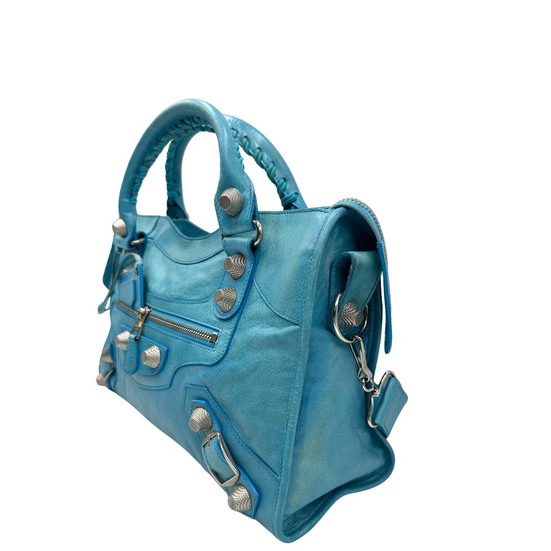 lato borsa Balenciaga City in pelle Arena turchese 
