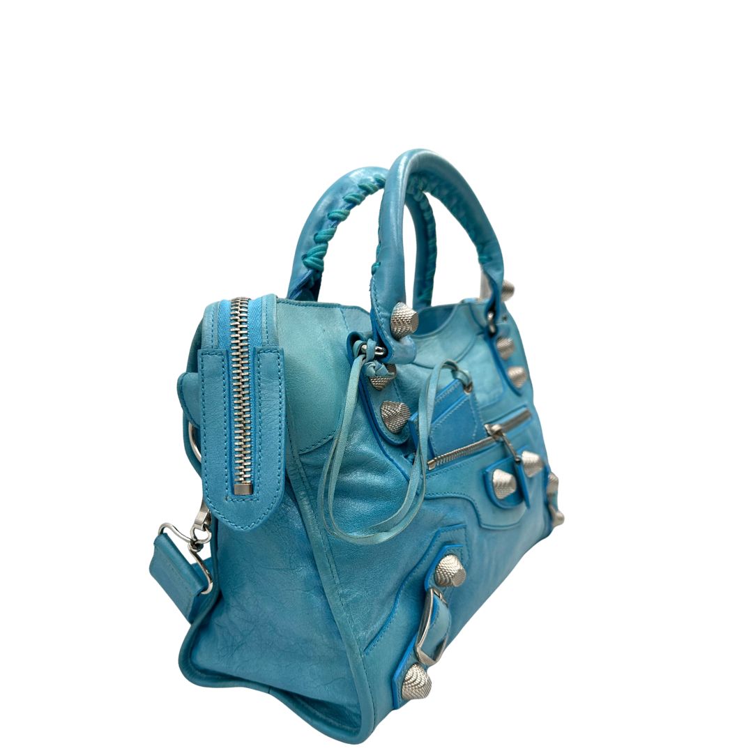 lato borsa Balenciaga City in pelle Arena turchese 
