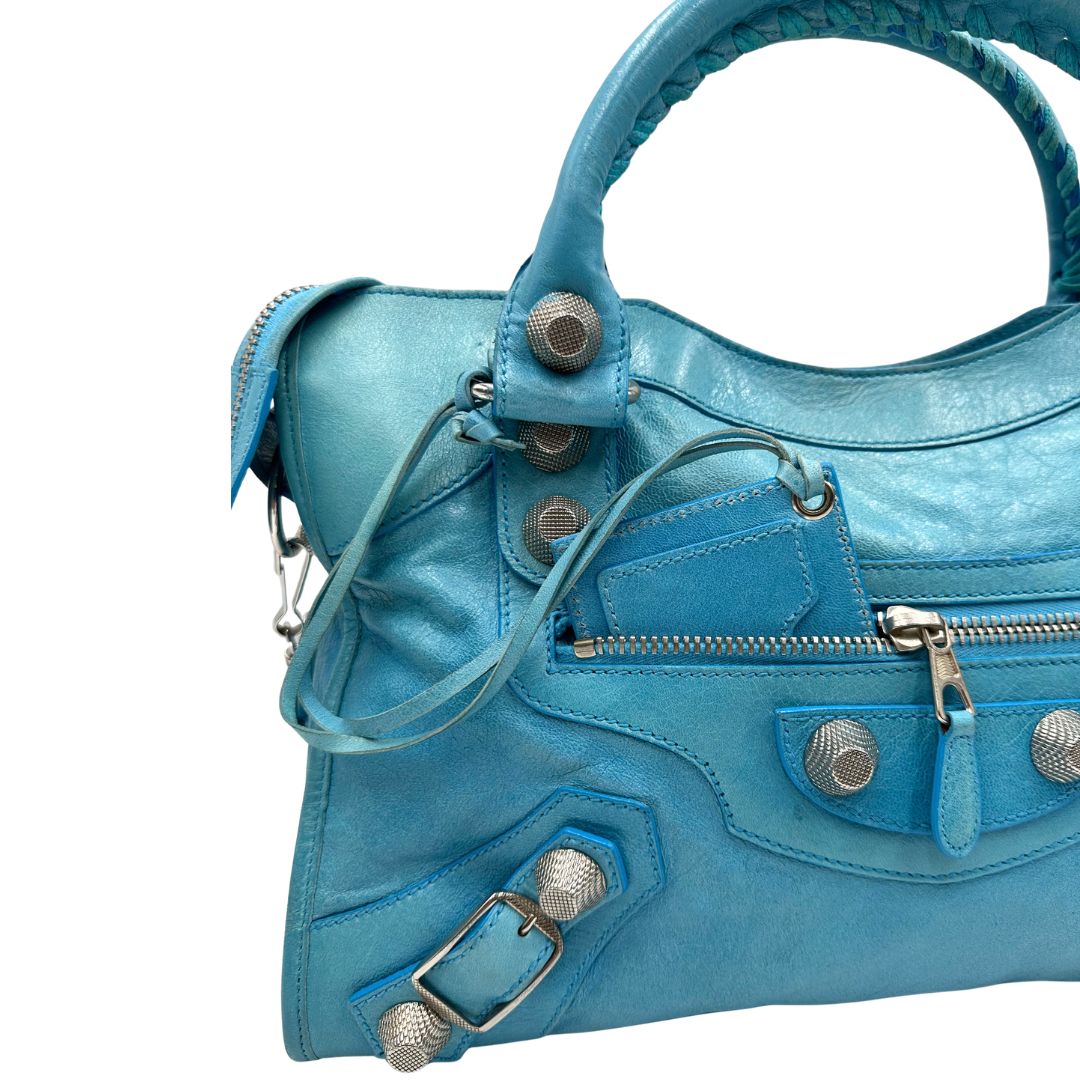 borsa Balenciaga City in pelle Arena turchese