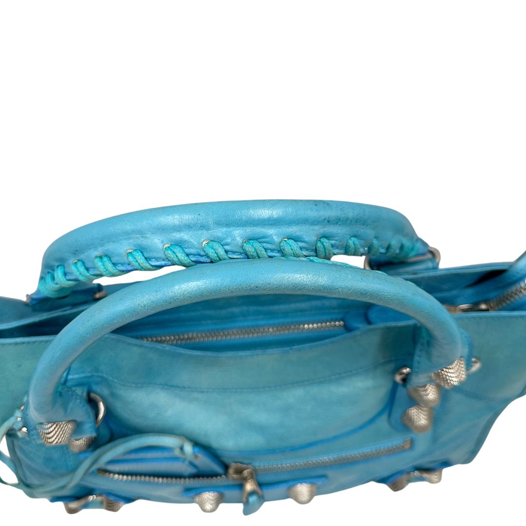 manici borsa Balenciaga City in pelle Arena turchese 