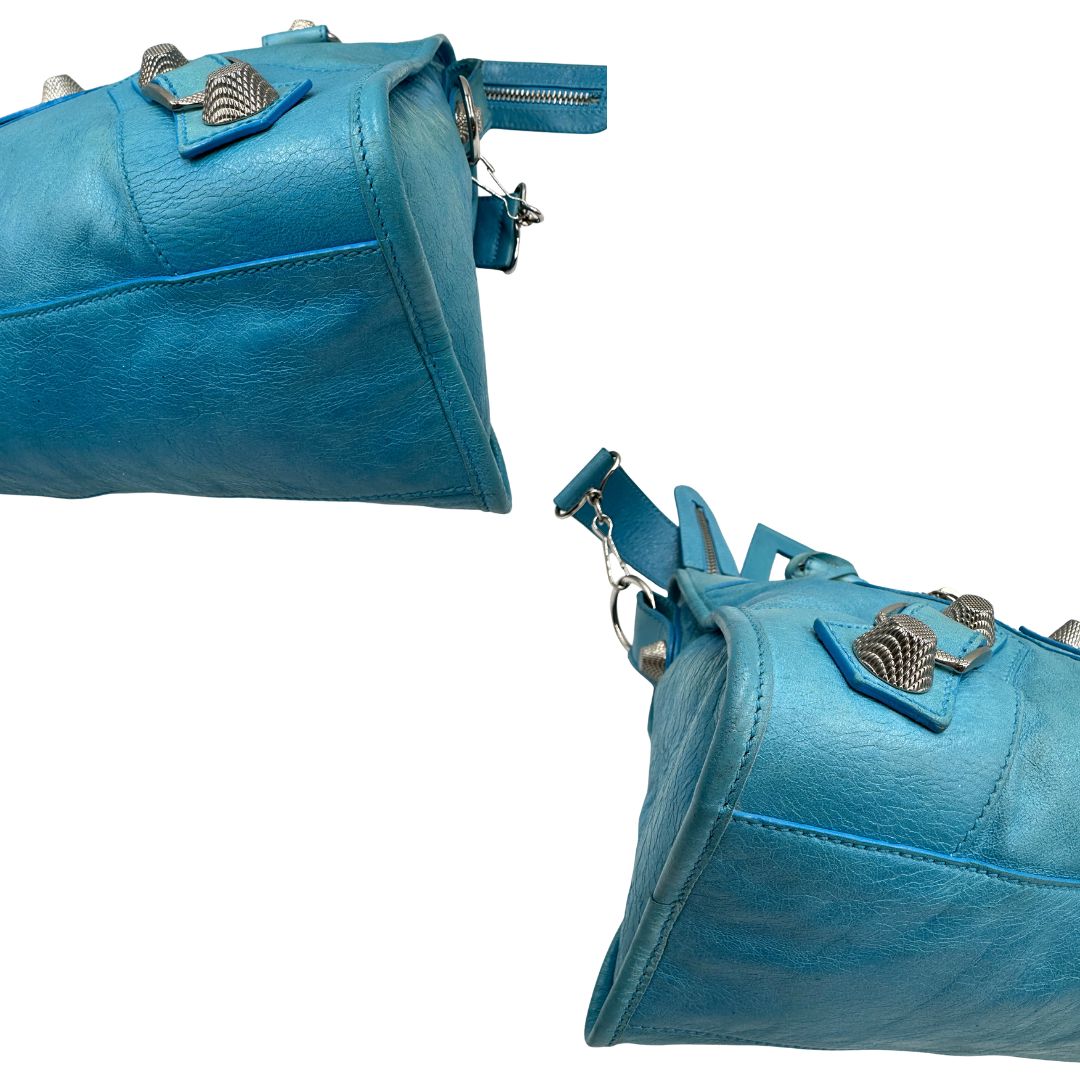 angoli borsa Balenciaga City in pelle Arena turchese 