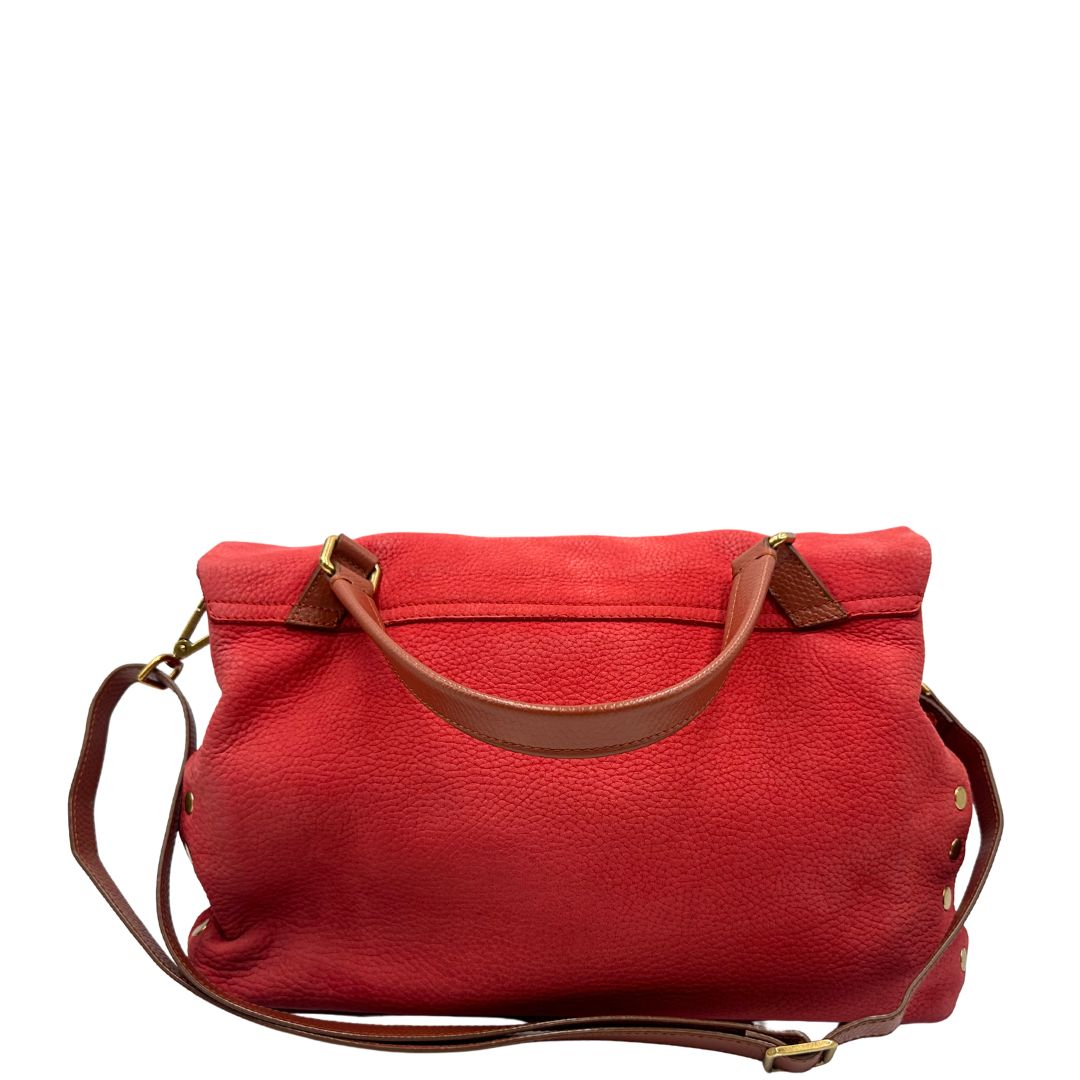 retro Postina M Zanellato in pelle scamosciata rossa munita di una tracolla amovibile e regolabile e un manico singolo, morbida e capiente, di lusso, originale.