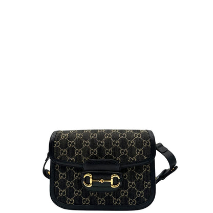  Borsa Gucci Horsebit in tessuto denim nero nella versione media, di lusso, originale, eccellenti condizioni, usata 