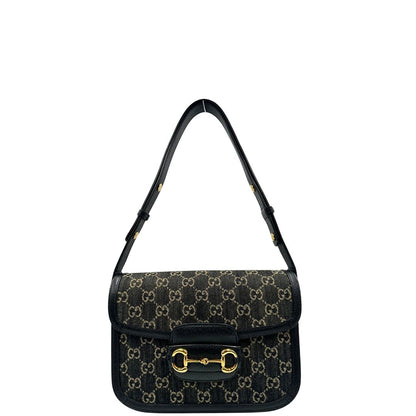  Borsa Gucci Horsebit in tessuto denim nero nella versione media, di lusso, originale, eccellenti condizioni, usata 