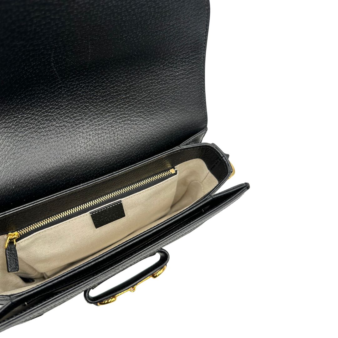  Borsa Gucci Horsebit in tessuto denim nero nella versione media, di lusso, originale, eccellenti condizioni, usata 
