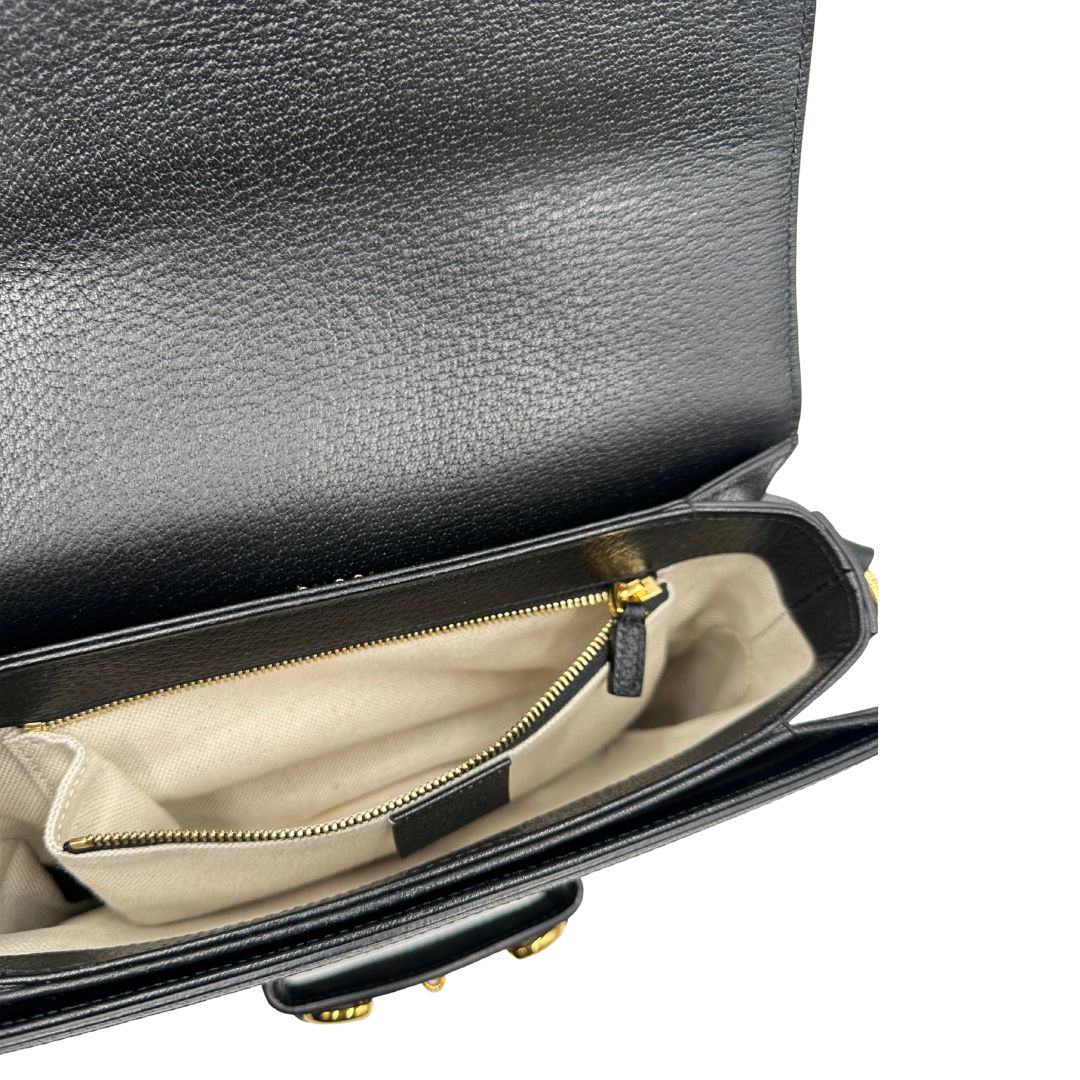  Borsa Gucci Horsebit in tessuto denim nero nella versione media, di lusso, originale, eccellenti condizioni, usata 