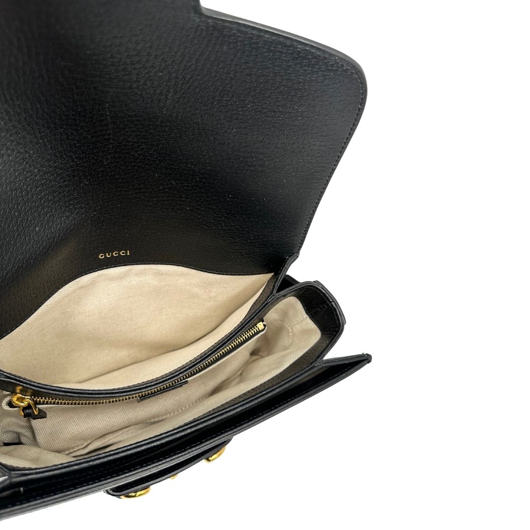  Borsa Gucci Horsebit in tessuto denim nero nella versione media, di lusso, originale, eccellenti condizioni, usata 