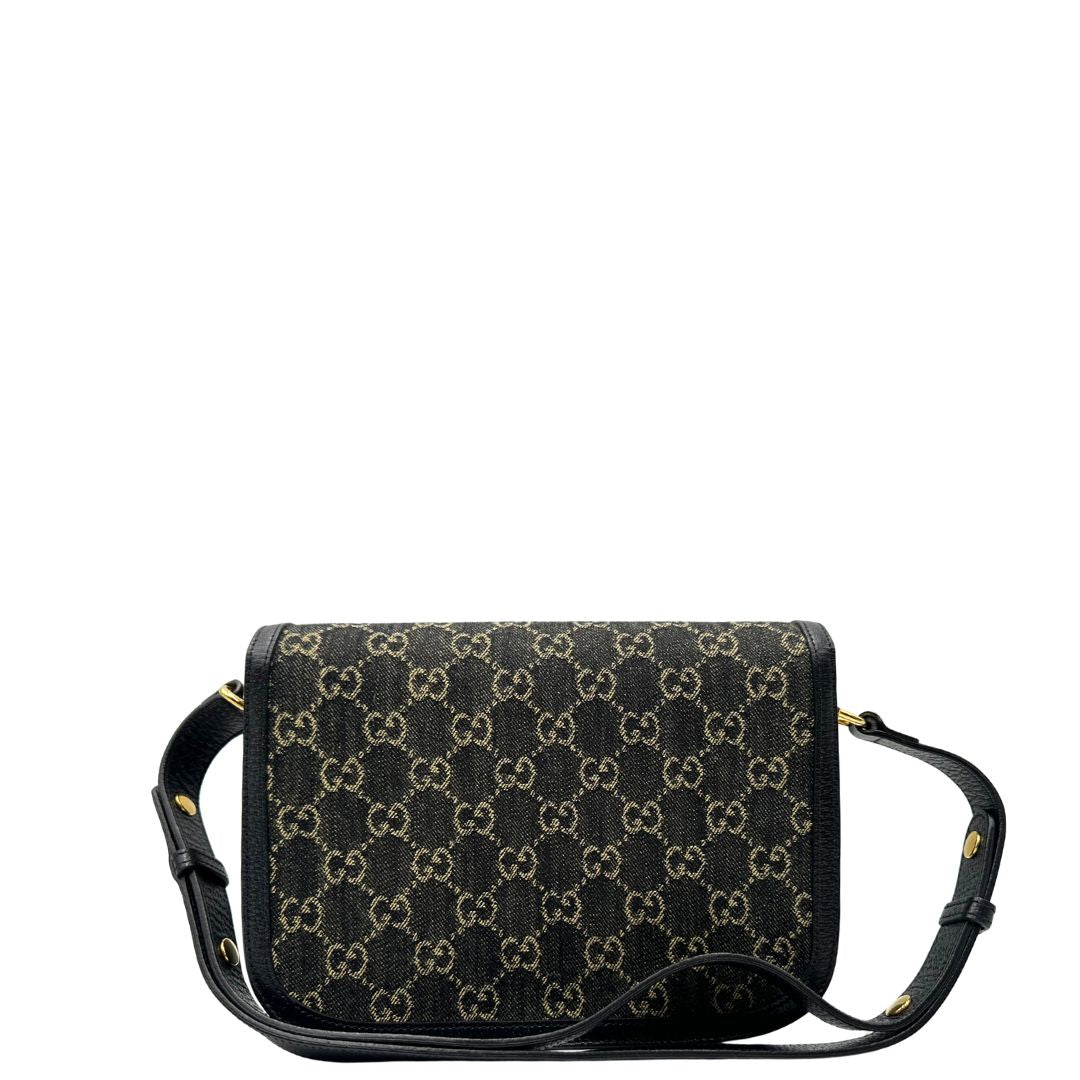  Borsa Gucci Horsebit in tessuto denim nero nella versione media, di lusso, originale, eccellenti condizioni, usata 
