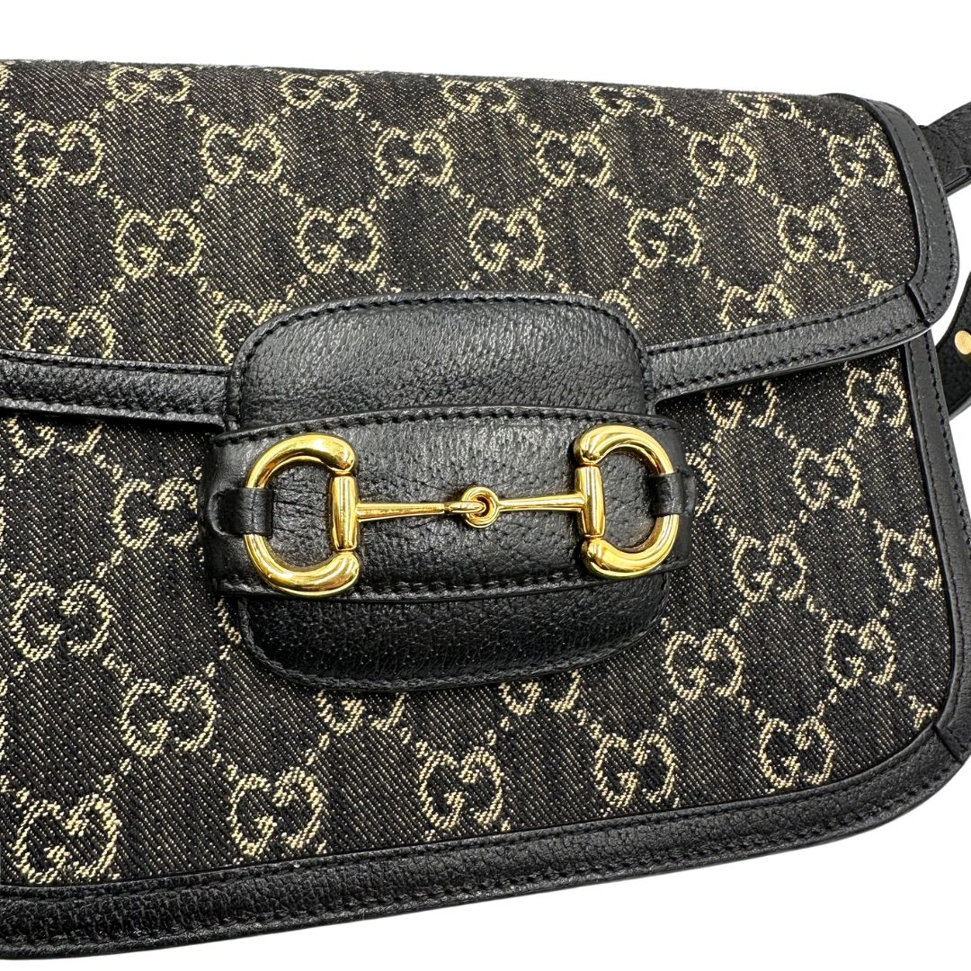  Borsa Gucci Horsebit in tessuto denim nero nella versione media, di lusso, originale, eccellenti condizioni, usata 