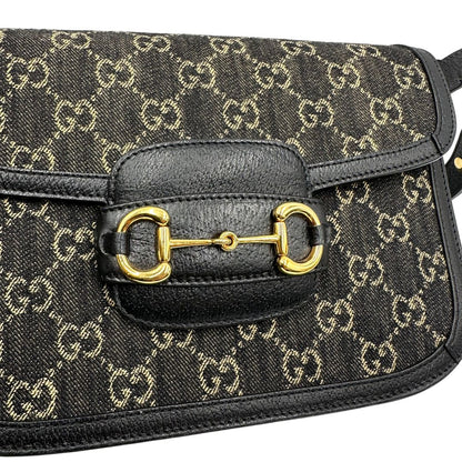  Borsa Gucci Horsebit in tessuto denim nero nella versione media, di lusso, originale, eccellenti condizioni, usata 