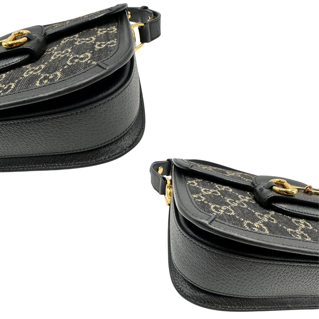  Borsa Gucci Horsebit in tessuto denim nero nella versione media, di lusso, originale, eccellenti condizioni, usata 