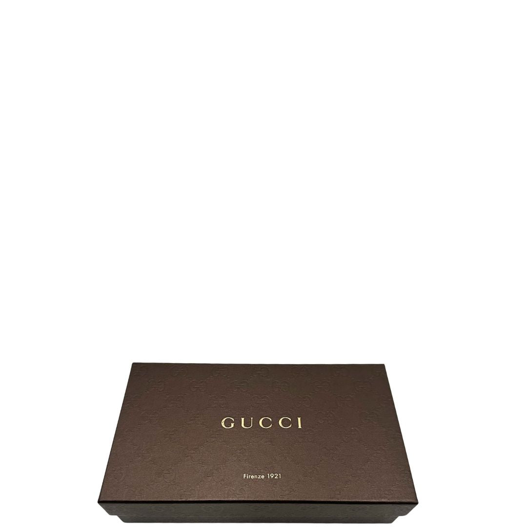 Portafoglio Gucci in pelle marrone e tessuto beige; munito di scatola, di lusso, originale, ottime condizioni, usato.
