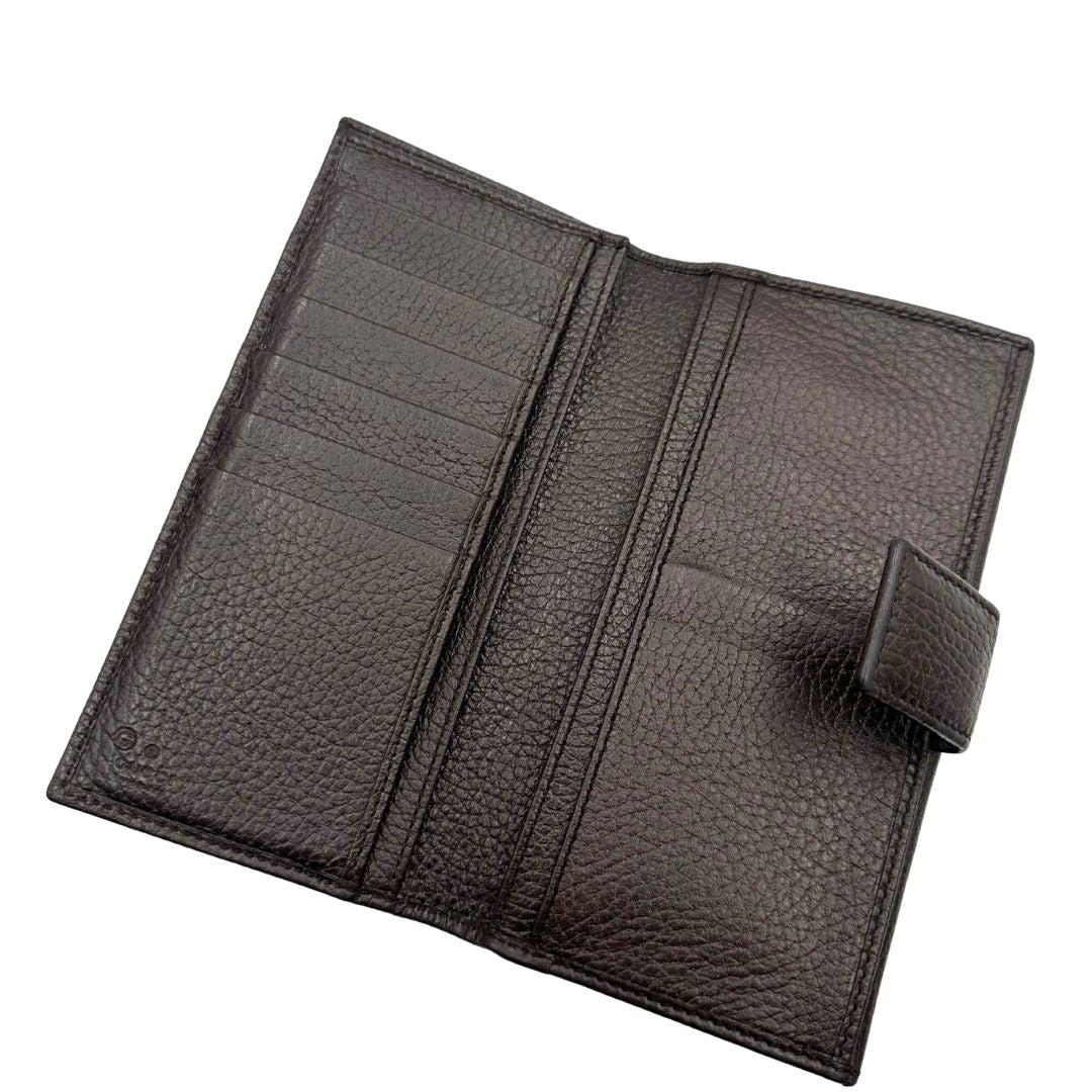 interno Portafoglio Gucci in pelle marrone e tessuto beige; munito di scatola, di lusso, originale, ottime condizioni, usato. 