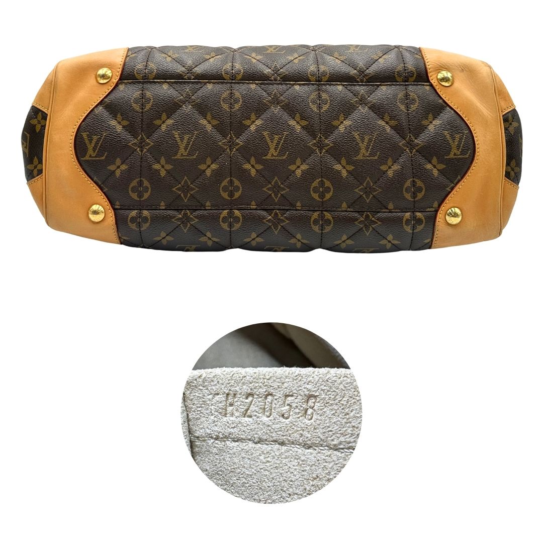 Base e codice di una borsa Etoile LV in canvas trapuntato monogram, indossabile a spalla o a tracolla, usata, originale, second hand, in ottime condizioni.
