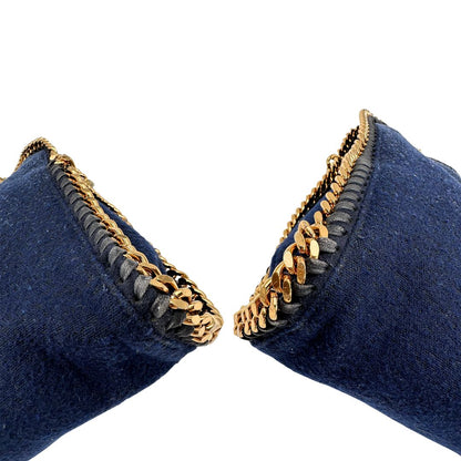 angoli Borsa Falabella nella versione fold over tote in feltro blu e hardware dorato, di lusso, originale, ottime condizioni. 