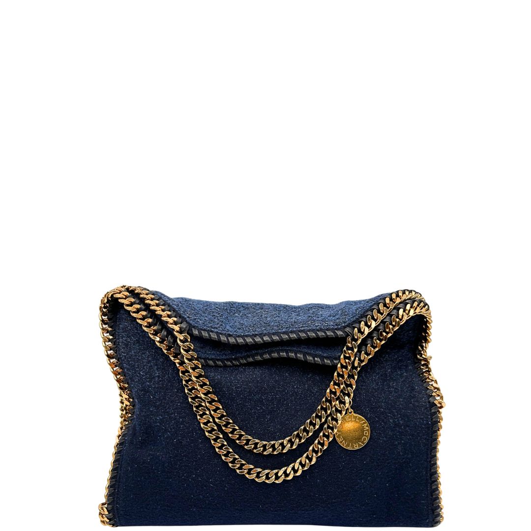 front Borsa Falabella nella versione fold over tote in feltro blu e hardware dorato, di lusso, originale, ottime condizioni. 