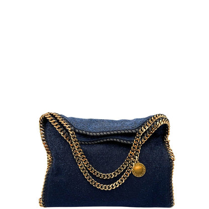 front Borsa Falabella nella versione fold over tote in feltro blu e hardware dorato, di lusso, originale, ottime condizioni. 