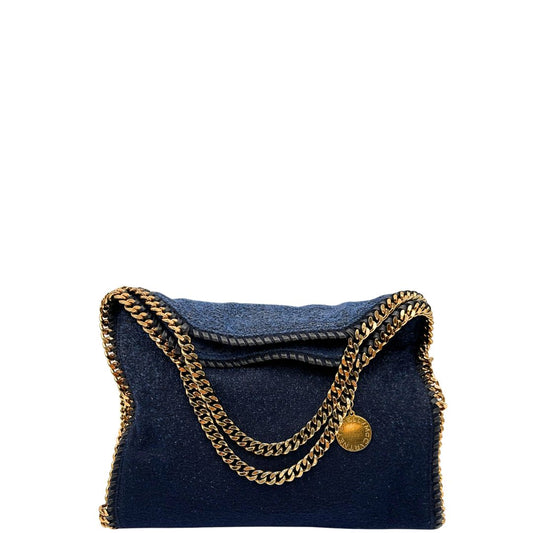 front Borsa Falabella nella versione fold over tote in feltro blu e hardware dorato, di lusso, originale, ottime condizioni. 