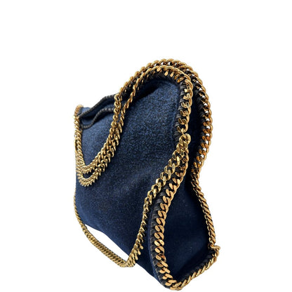 lato Borsa Falabella nella versione fold over tote in feltro blu e hardware dorato, di lusso, originale, ottime condizioni. 
