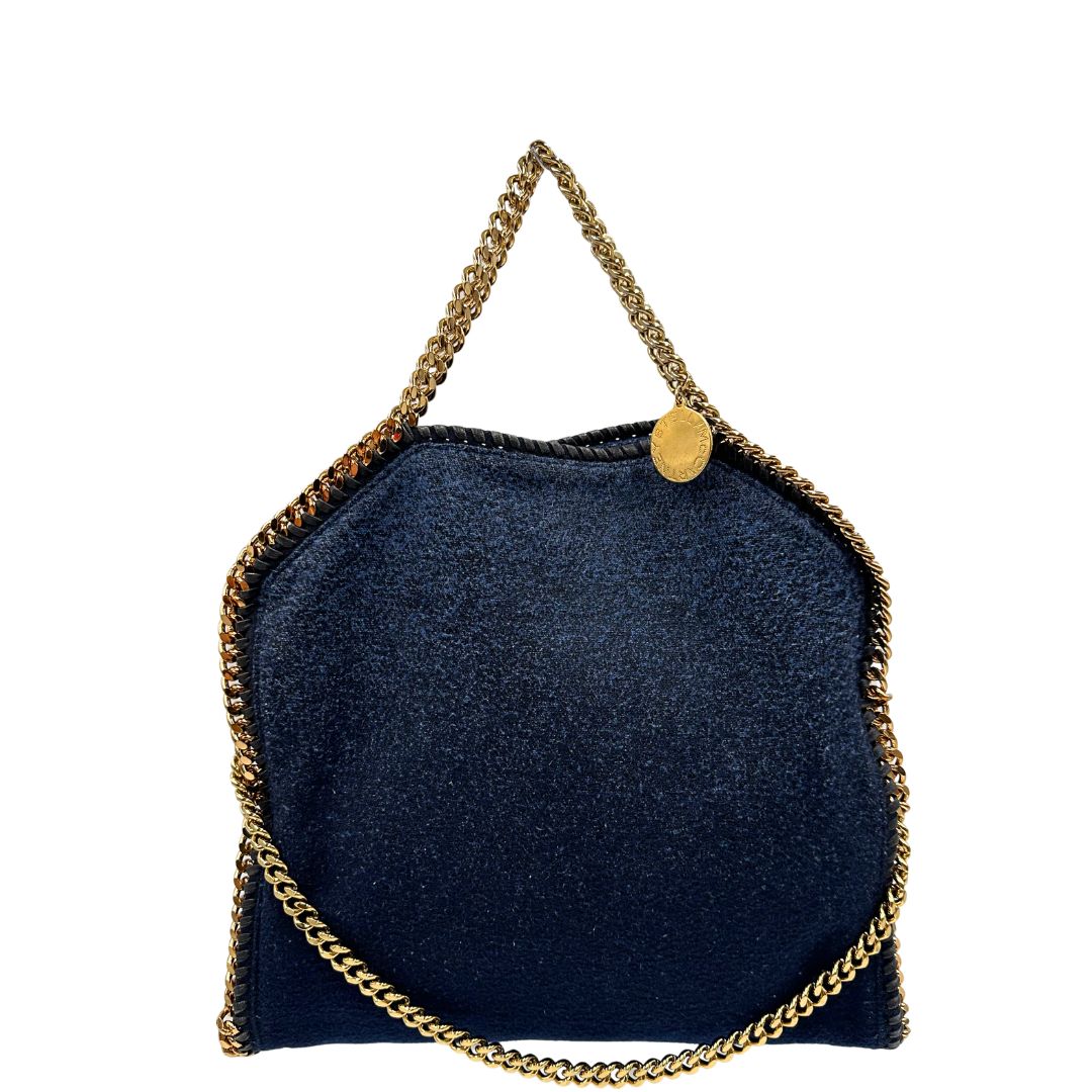 front Borsa Falabella nella versione fold over tote in feltro blu e hardware dorato, di lusso, originale, ottime condizioni. 