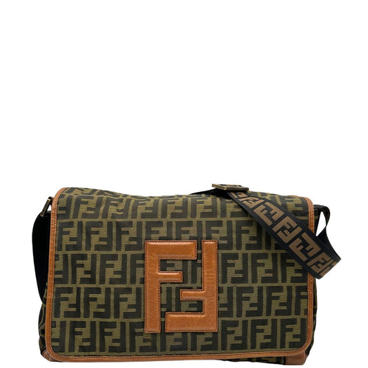 front  Messenger Fendi in trama Zucca color tabacco; impreziosita da doppia F in pelle sul front, di lusso, originale, ottime condizioni 