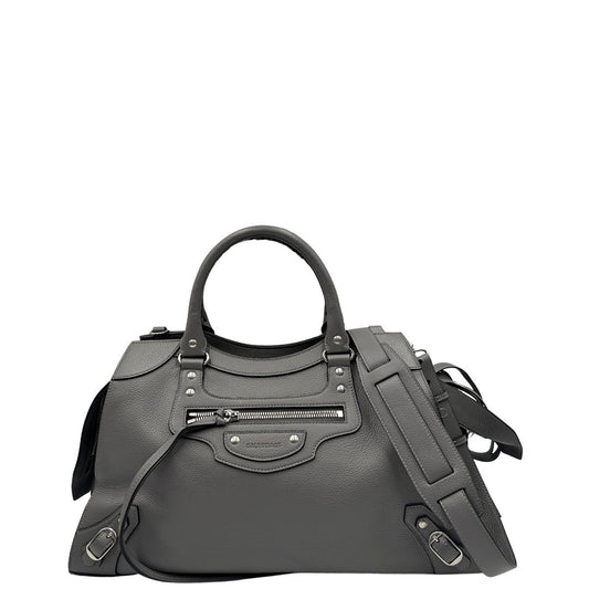 front  Borsa Balenciaga Neo Classic City in pelle martellata grigia con hardware argentato, di lusso, eccellenti condizioni, usata, originale. 