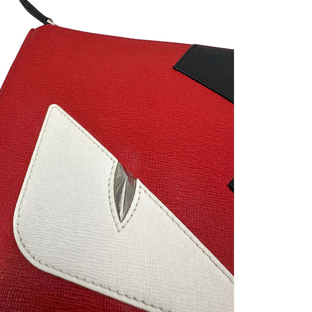  Pochette Fendi in pelle con stampa Monster, di lusso, originale.