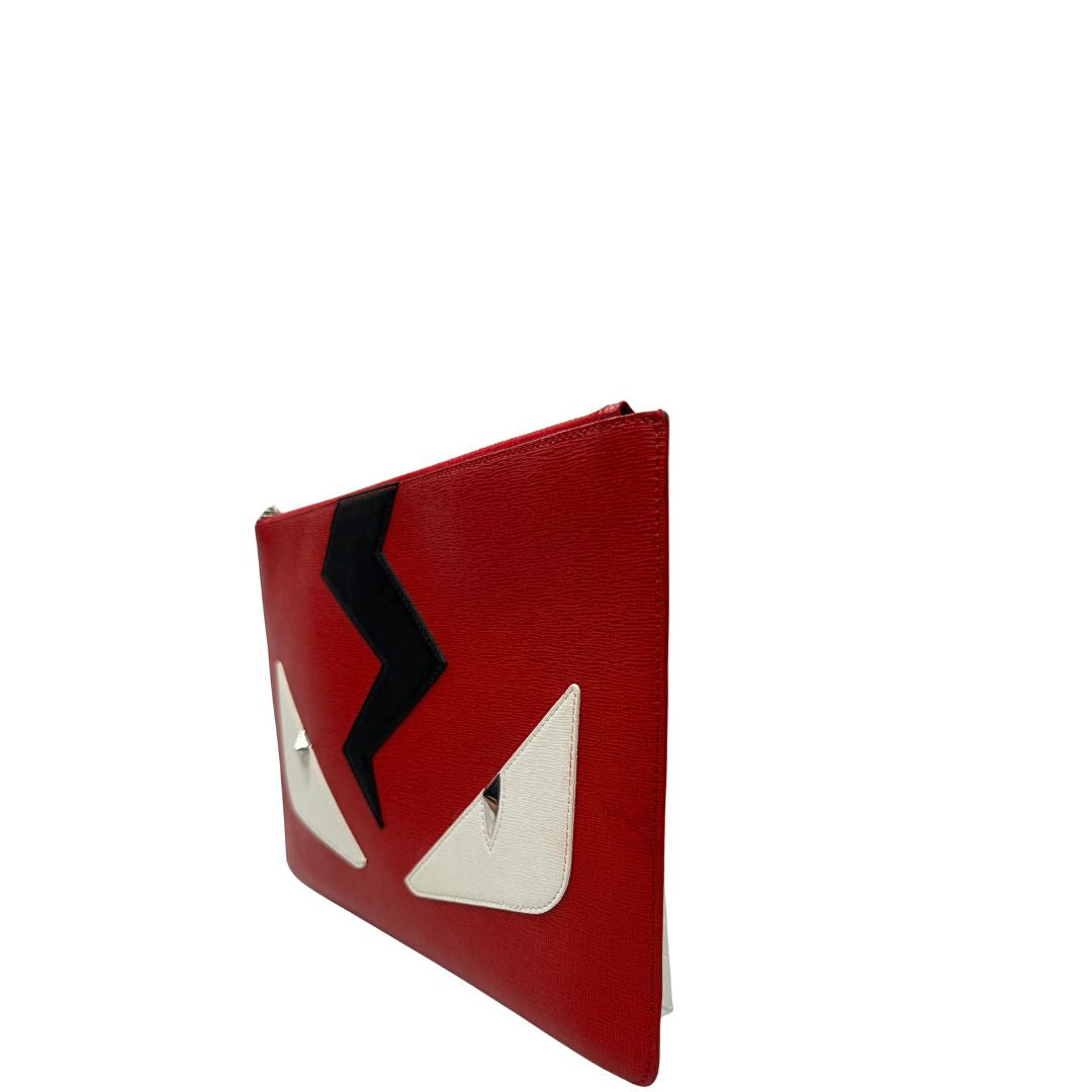  Pochette Fendi in pelle con stampa Monster, di lusso, originale.