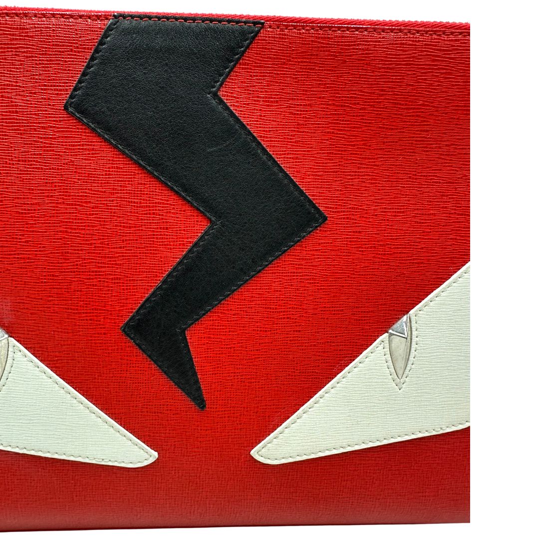  Pochette Fendi in pelle con stampa Monster, di lusso, originale.