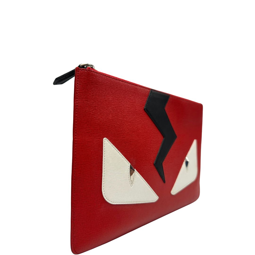  Pochette Fendi in pelle con stampa Monster, di lusso, originale.