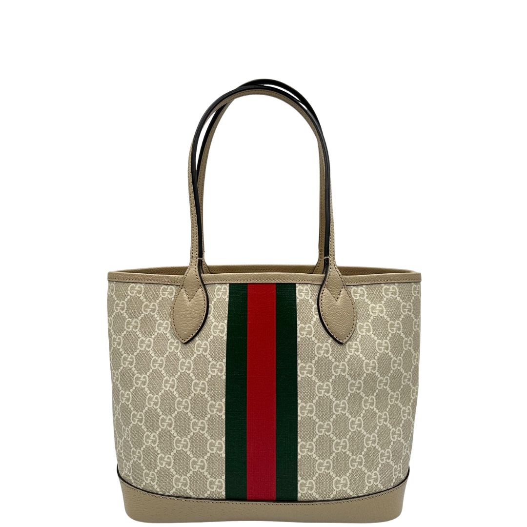 retro  Shopping Gucci Ophidia in canvas GG Supreme beige con iconica banda Web verde e rossa sul davanti, di lusso, originale, eccellenti condizioni. 