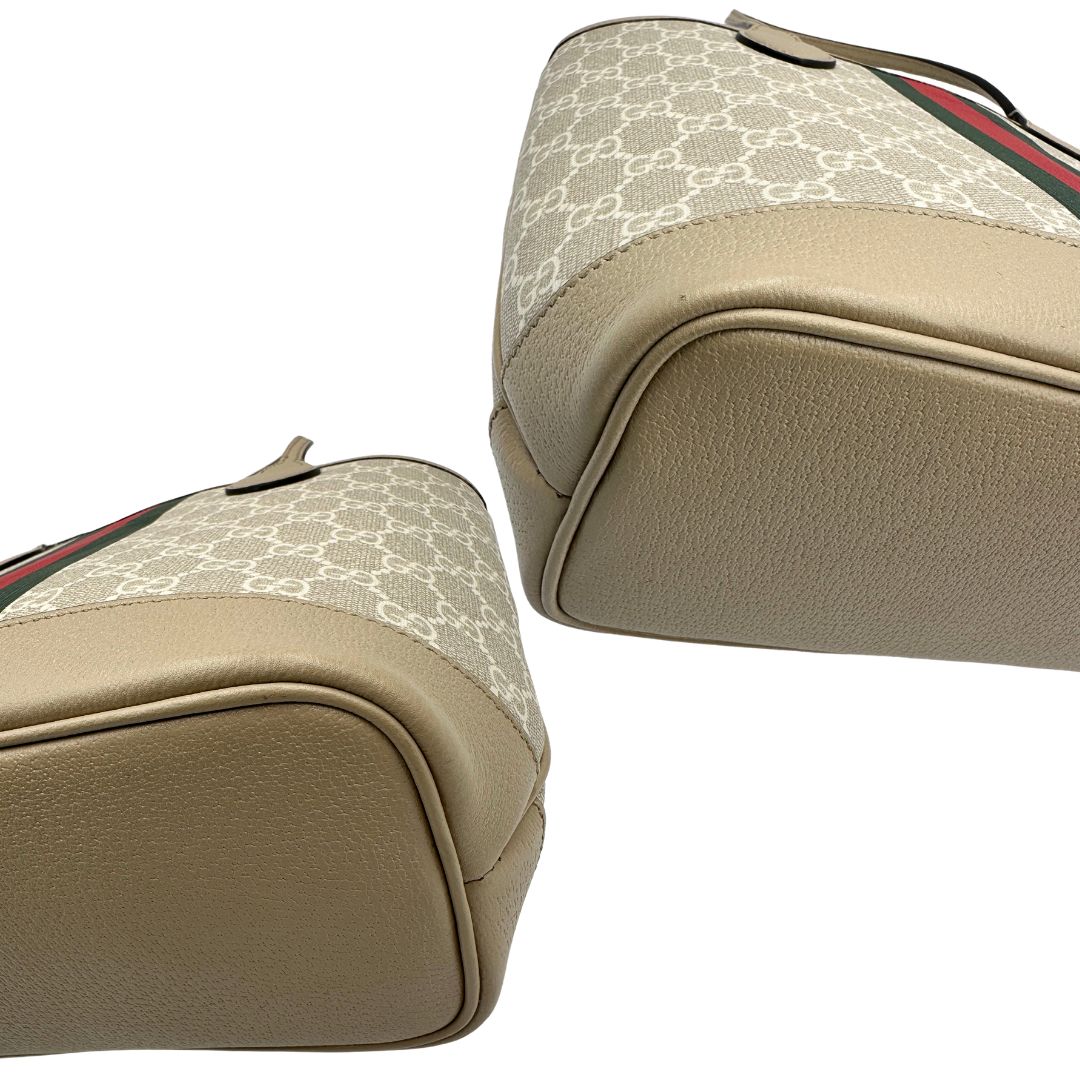 angoli  Shopping Gucci Ophidia in canvas GG Supreme beige con iconica banda Web verde e rossa sul davanti, di lusso, originale, eccellenti condizioni. 