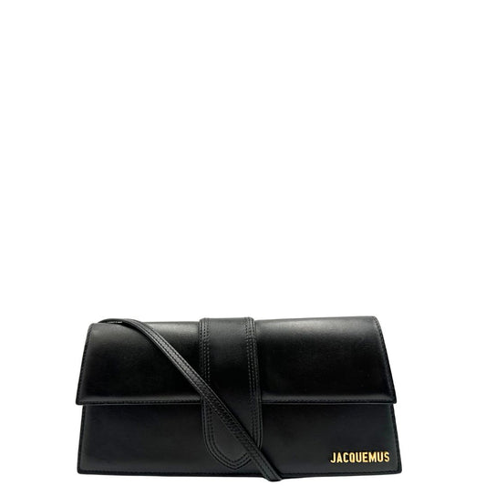 front Borsa Jacquemus Le Long Bambino in pelle nera con hardware dorato, di lusso, originale, ottime condizioni, usata. 