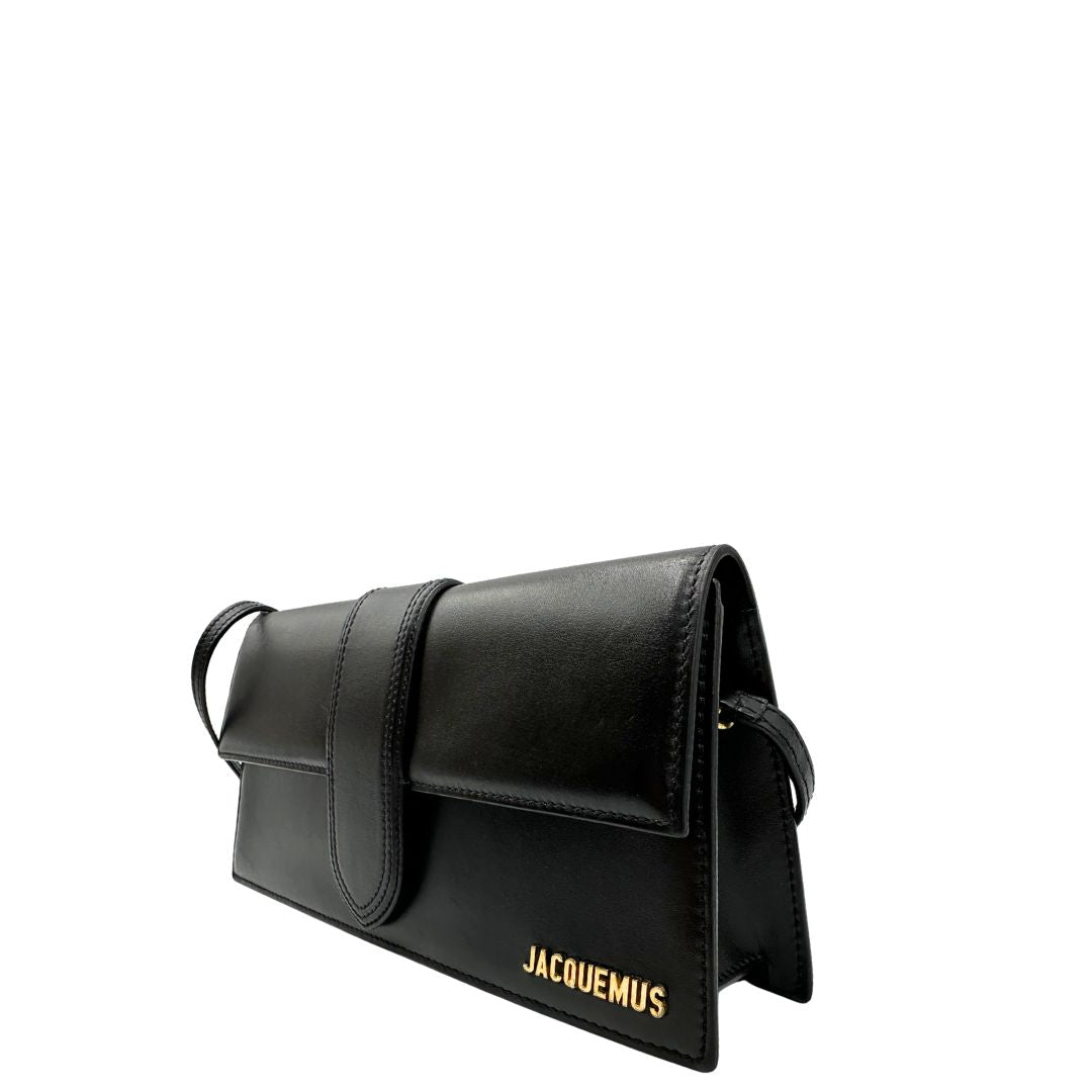 lato Borsa Jacquemus Le Long Bambino in pelle nera con hardware dorato, di lusso, originale, ottime condizioni, usata. 
