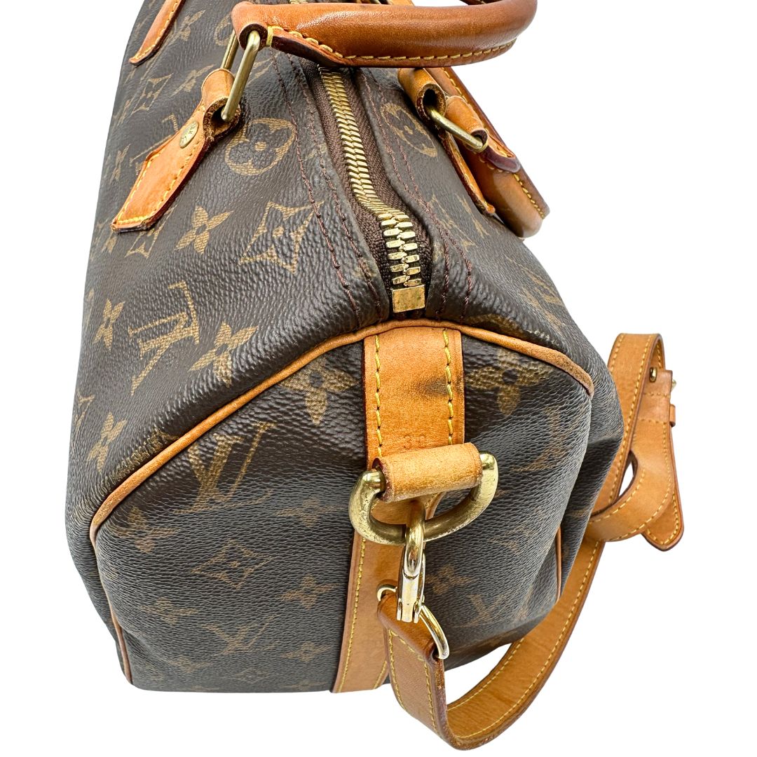 angoli  Bauletto Speedy 25 LV Bandoulière in canvas marrone monogram; da portare a spalla, a mano o a tracolla, di lusso, originale, ottime condizioni, usata.
