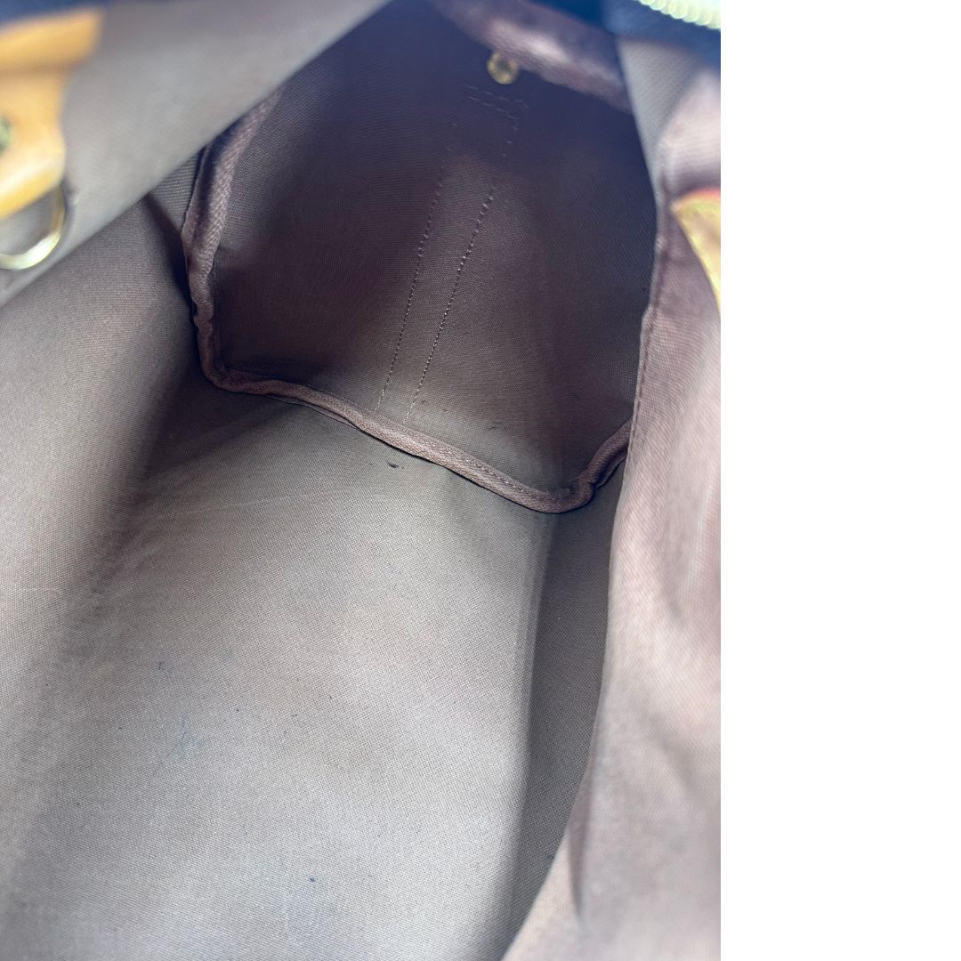 interno  Bauletto Speedy 25 LV Bandoulière in canvas marrone monogram; da portare a spalla, a mano o a tracolla, di lusso, originale, ottime condizioni, usata.
