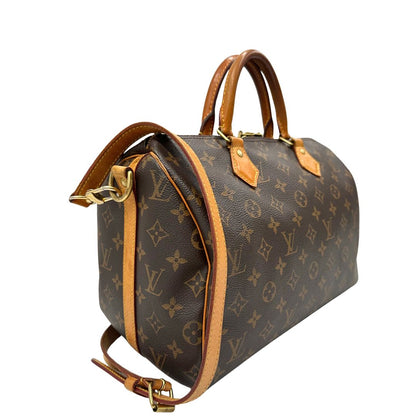 lato  Bauletto Speedy 25 LV Bandoulière in canvas marrone monogram; da portare a spalla, a mano o a tracolla, di lusso, originale, ottime condizioni, usata. 