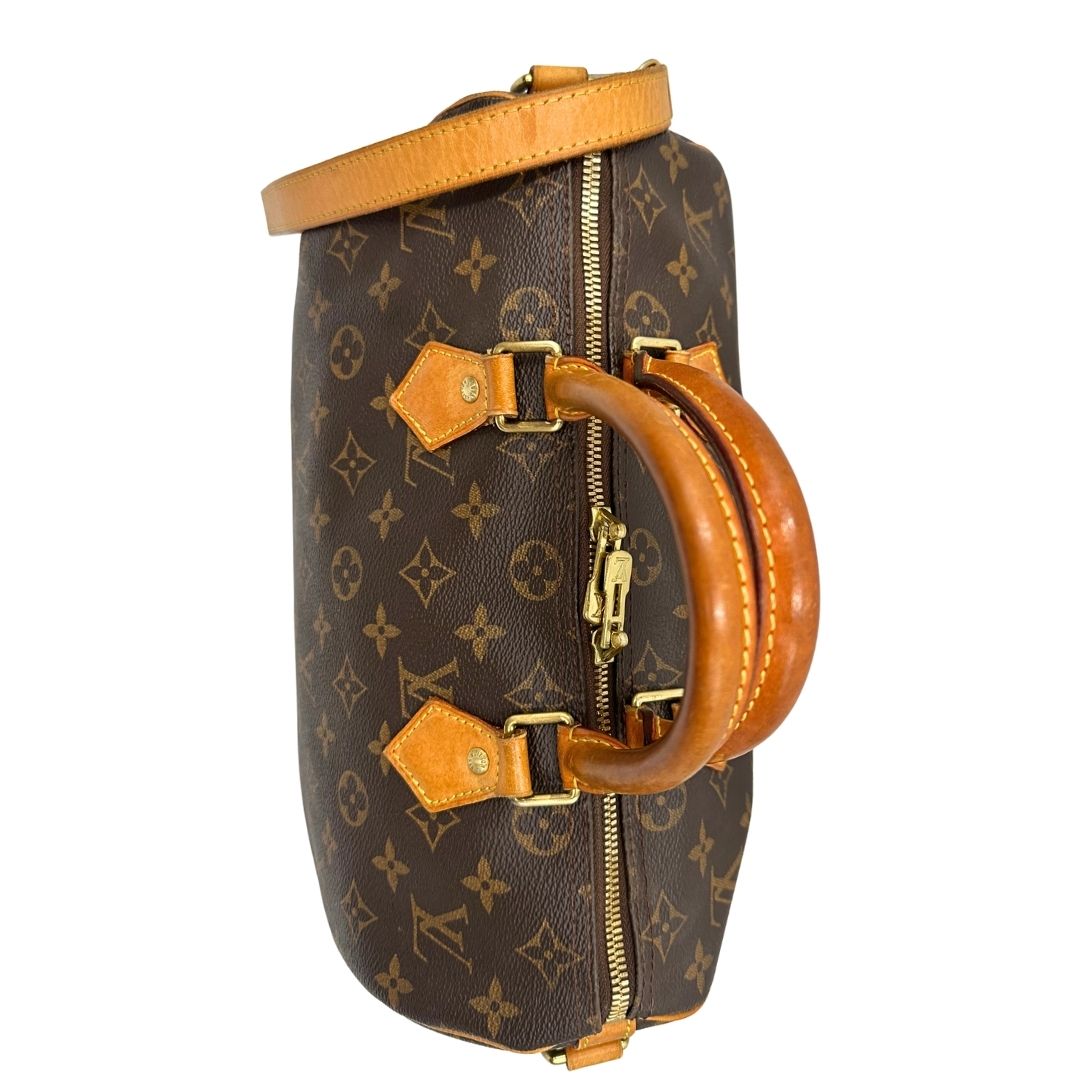 angoli  Bauletto Speedy 25 LV Bandoulière in canvas marrone monogram; da portare a spalla, a mano o a tracolla, di lusso, originale, ottime condizioni, usata.