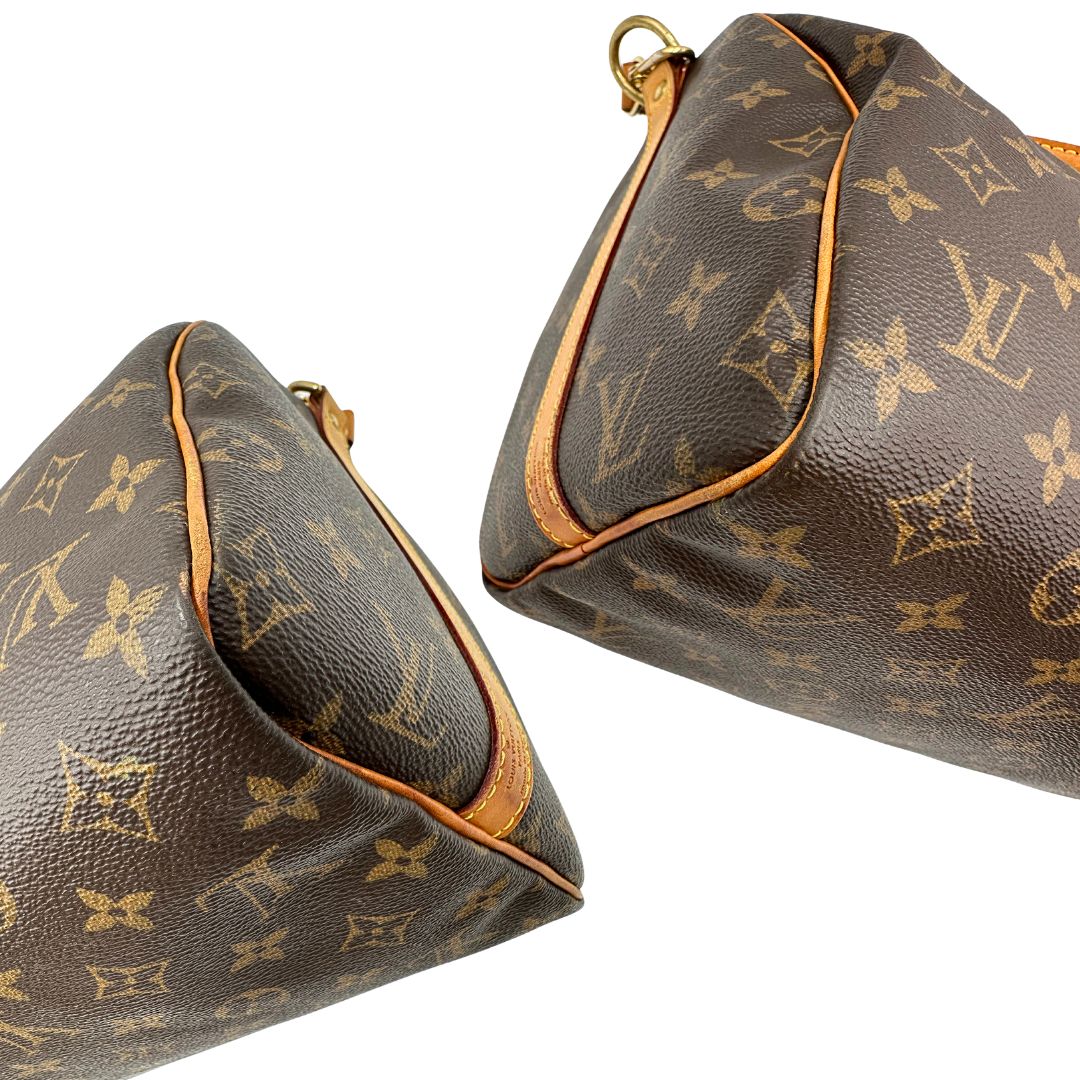 angoli  Bauletto Speedy 25 LV Bandoulière in canvas marrone monogram; da portare a spalla, a mano o a tracolla, di lusso, originale, ottime condizioni, usata.