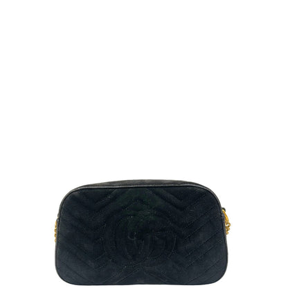 retro Camera Bag Gucci nera velvet e hardware dorato, indossabile a tracolla, di lusso, originale, ottime condizioni. 