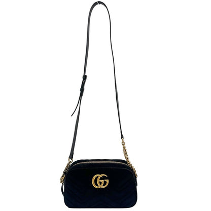 front Camera Bag Gucci nera velvet e hardware dorato, indossabile a tracolla, di lusso, originale, ottime condizioni. 