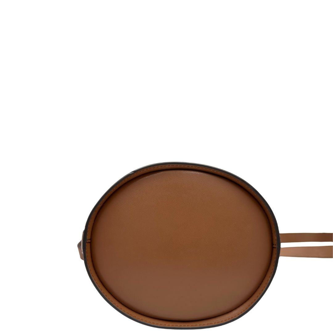 base Secchiello MK in pelle martellata marrone con hardware dorato, di lusso, eccellenti condizioni. usato 