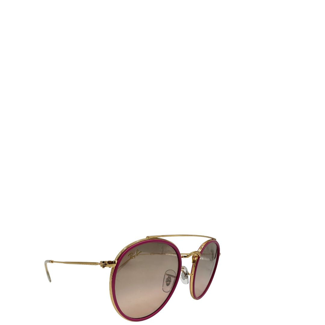 lato Occhiali da sole Ray-Ban in metallo dorato con finiture fucsia, di lusso, originali, usati