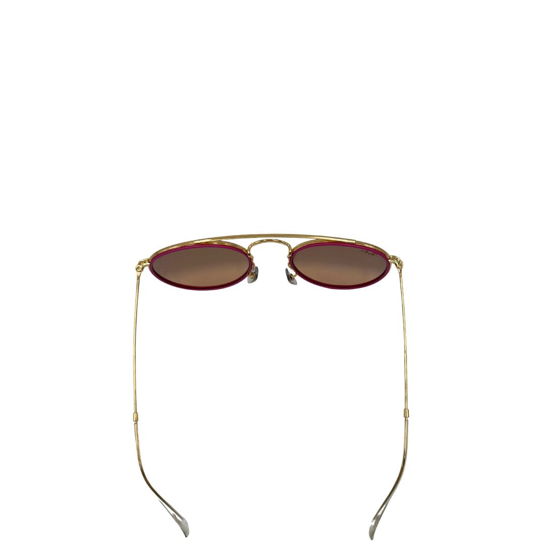 Occhiali da sole Ray-Ban in metallo dorato con finiture fucsia, di lusso, originali, usati